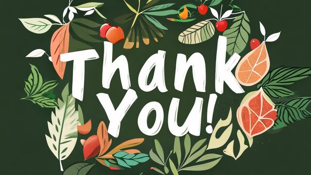 Aesthetic trendy "thank you" digital animation lettering. Minimalistic stylish floral illustration creative background. Handwritten greeting card, design symbolizing gratitude and appreciation.