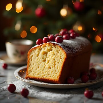 christmas cake with berries, pound cake, sponge cake, vanilla cake 