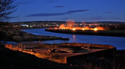 Fire Night: An artillery barrage at night, illuminating the sky with explosions. 