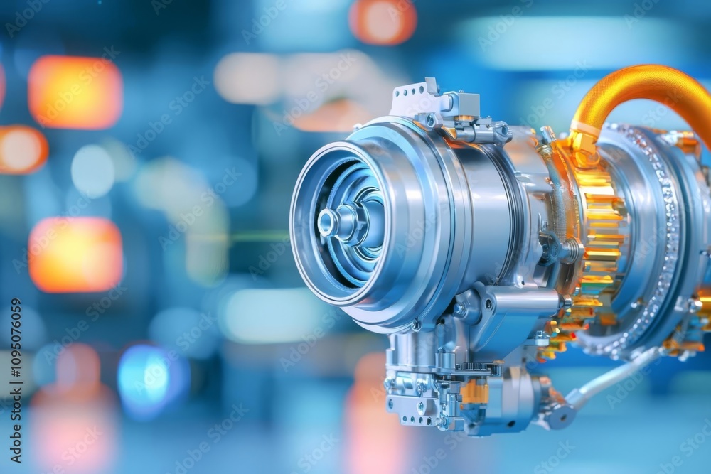 Poster close-up of a modern jet engine showcasing advanced engineering and precision.