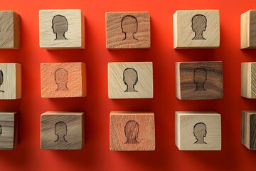 Diverse Team Headshots Minimalist Wooden Block Pattern