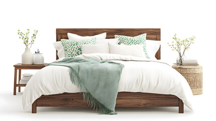 Obraz premium Luxurious king size bed with soft pillows and cozy blankets