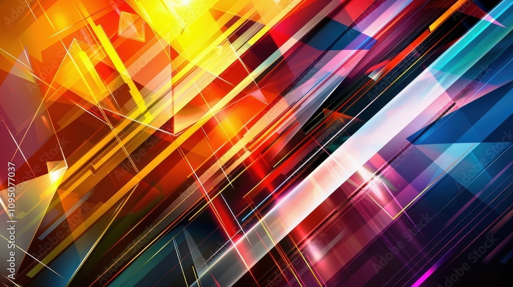Poster a vibrant, abstract composition featuring dynamic lines and a striking mix of colors, creating a sen