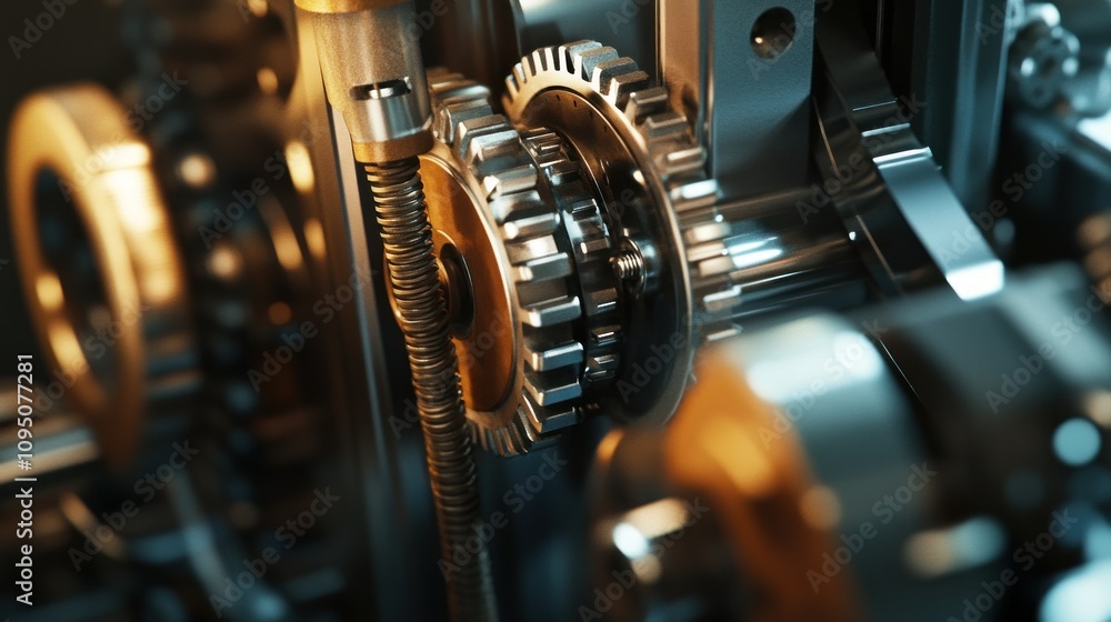 Poster Close-up of Interlocking Gears and a Screw in a Mechanical System