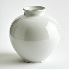 A smooth, round white vase with a glossy finish, showcasing minimalist design and elegance, perfect for floral arrangements or as a decorative piece.