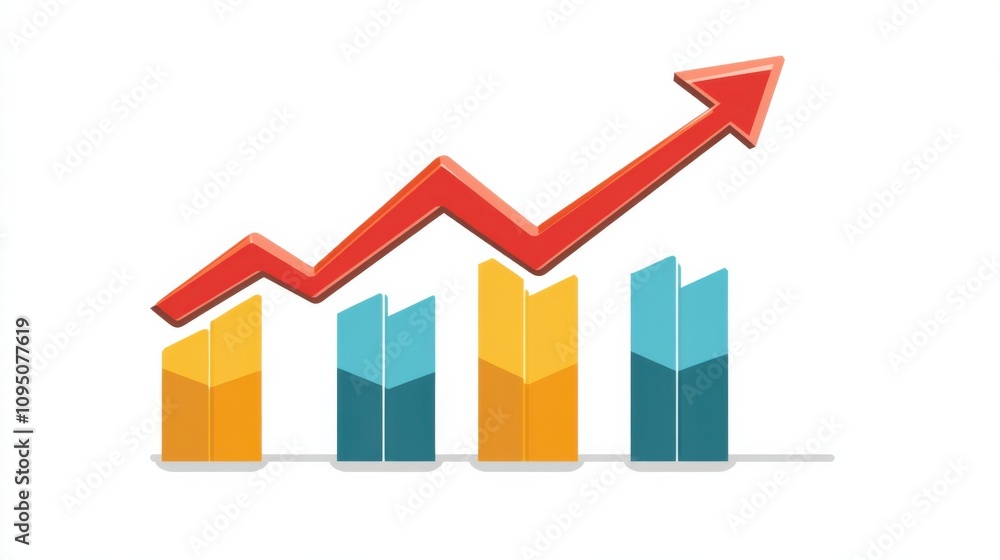 Poster graph with rising arrow representing progress and achievement in business