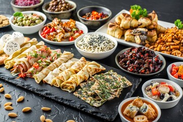 A colorful table filled with various types of food, perfect for a party or event