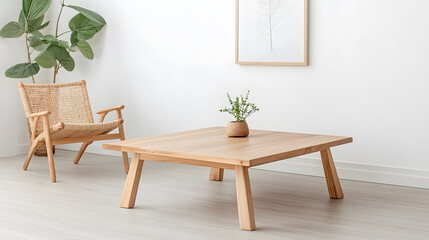 minimalist living room featuring Japanese style table and chair