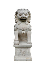 Obraz premium Chinese marble lion isolated on white background. Chinese guardian 'Foo' lion.