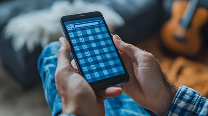 Photo - Man Completing Checklist on Smartphone