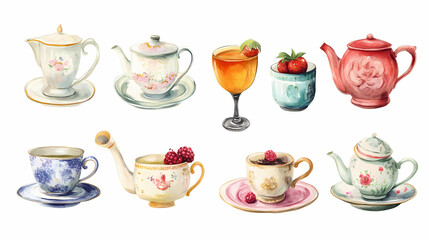 Playful tea set png sticker showcasing drinks with a transparent backdrop for versatile use. Whimsical Tea Party. Illustration