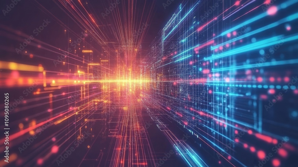 Poster stunning abstract digital background with vibrant light trails and glowing lines symbolizing data fl