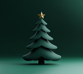 Obraz premium Festive green christmas tree with star decoration studio setting 3d render minimalist design seasonal decor concept