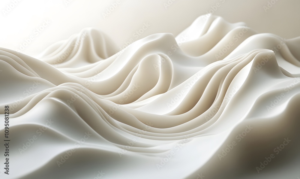 Poster an abstract landscape made from the cream-like texture with rolling curves and ripples
