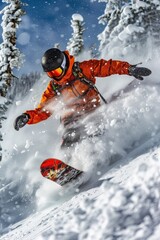 A person snowboarding down a snow-covered mountain slope