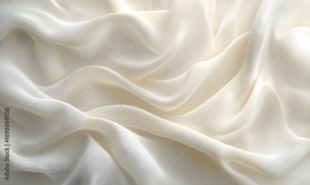 Aufkleber cream-like texture flowing in ribbon-like streams across a soft white background