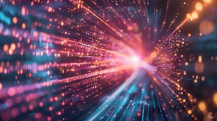Obraz premium Abstract Futuristic Light Trails with Glowing Fiber Optic Effect in Motion