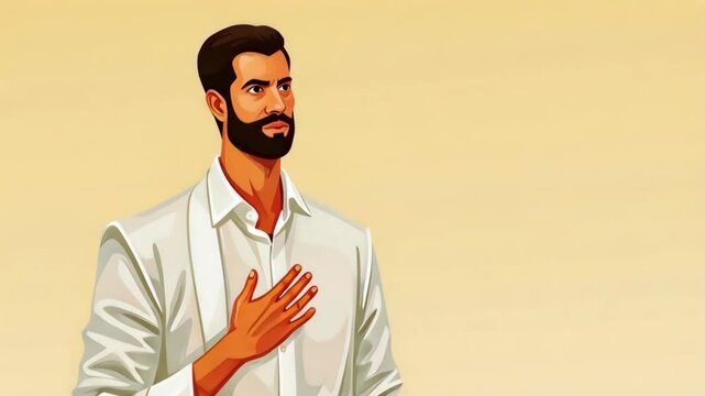 An Animation of Man Gesturing with Hand Over Heart in Gesture of Gratitude