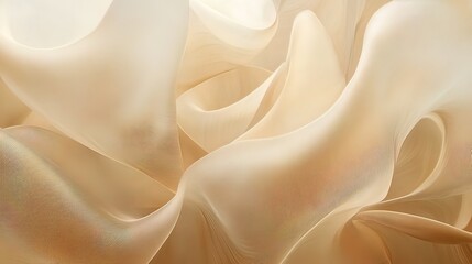 Fototapeta premium Abstract beige fabric texture with soft folds and subtle iridescence.