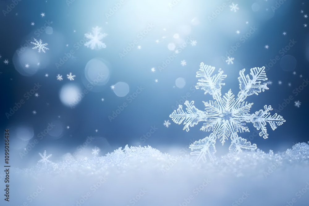 Poster winter snowflake snowy border background design with large and small snow flakes, and beautiful wint