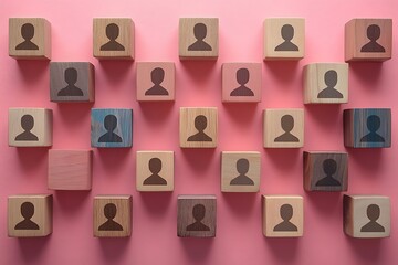 Diverse Workforce Top View Person Icons on Pink Background