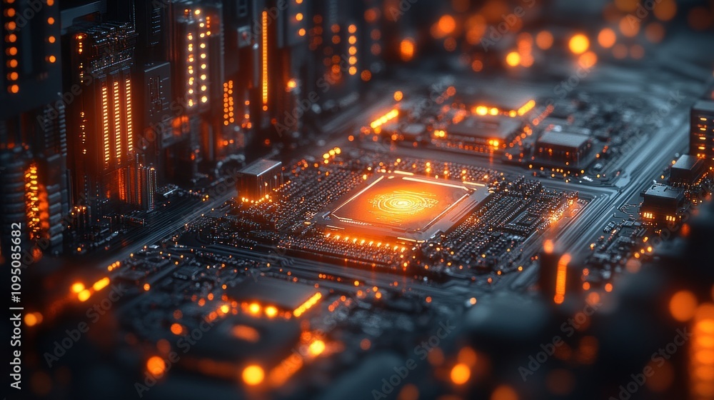 Poster circuit board with glowing processor