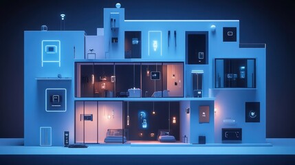 A fully automated smart home security system with multiple interconnected devices, including AI-powered cameras, motion sensors, and smart locks. 