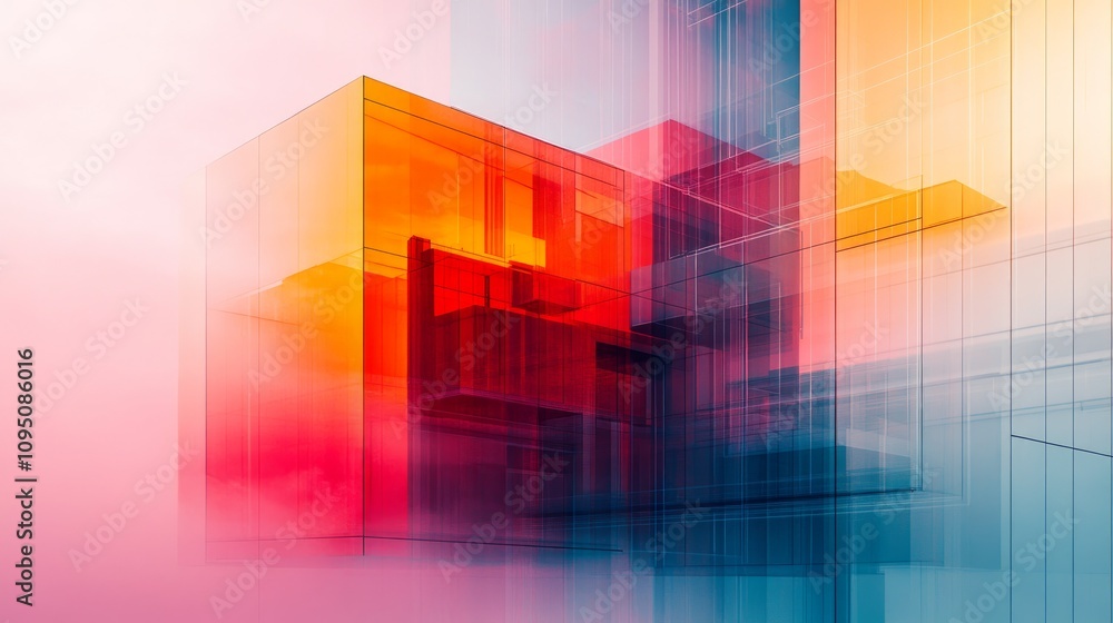 Aufkleber abstract architectural structure with vibrant colors and blurred effect.