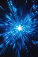 A stylized representation of a starburst in shades of blue against a dark backdrop
