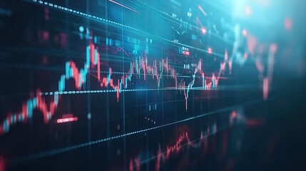 Stock market chart showing growing trends on a big screen display