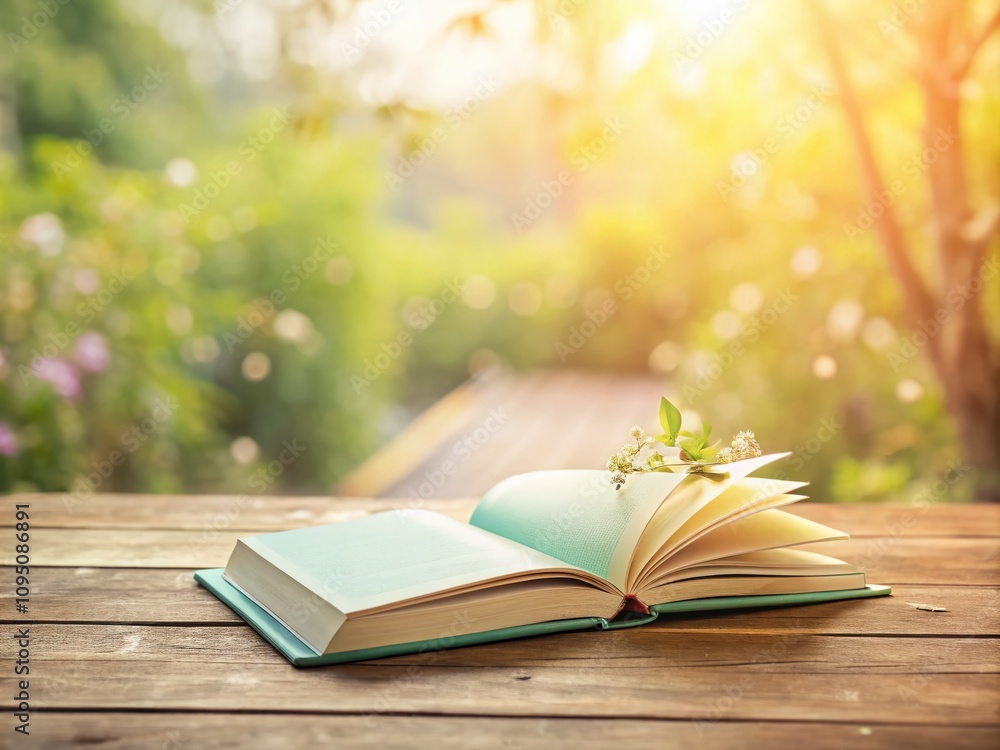 Poster Serene Pastel Book Arrangement on Natural Surface with Copy Space for Text or Branding in a Calm and Inviting Setting for Lifestyle or Educational Content