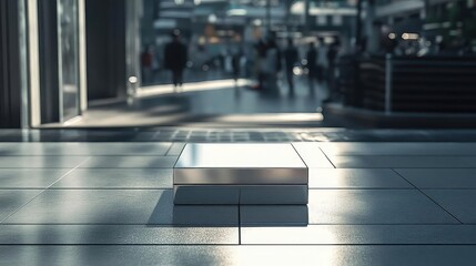 Shiny Metal Box on a Tile Floor with Blurred Background
