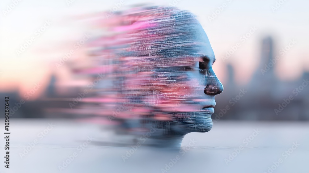 Poster abstract ai human head digital data streams big data cyber network futuristic technology glowing