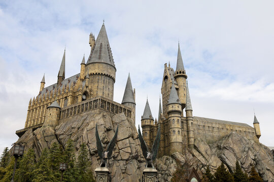 Universal city,Japan-February 22,2024:The harry potter castel is beautiful landscape at Universal Studio osaka,japan