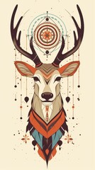 Minimalist Deer Illustration with Bohemian Aesthetic Background