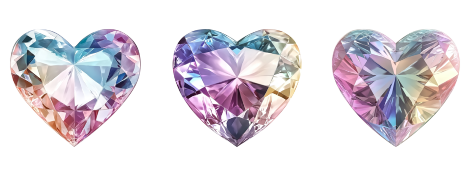 heart-shaped diamond in pastel colors on transparent background