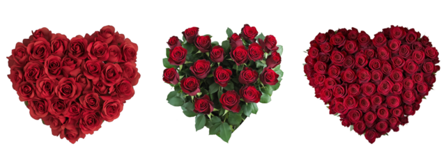 Red roses in heart shape on transparent background