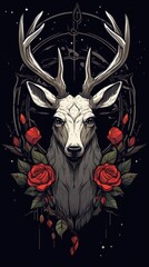 Minimalist Deer Illustration with Bohemian Aesthetic Background