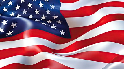 Obraz premium Vibrant American Flag Waving in the Wind, Symbolizing Patriotism, Freedom, and National Pride with Bold Red, White, and Blue Colors in Dynamic Motion