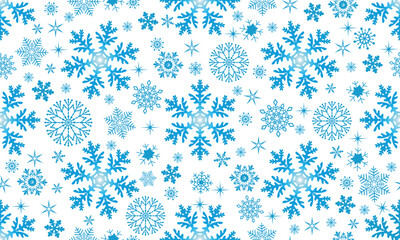 Vector seamless Christmas hand drown pattern with blue doodle snowflakes and stars on a transparent background