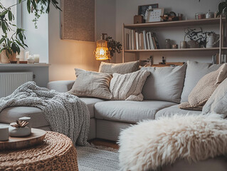 Cozy Scandinavian living space light gray section