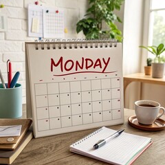 desk with coffee and newspaper monday