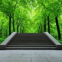Fototapeta premium Stone Steps Leading into Lush Green Forest