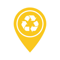 Yellow recycle location icon for plastic waste