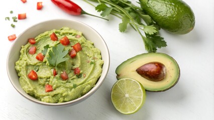 Avocado and guacamole isolated on white background