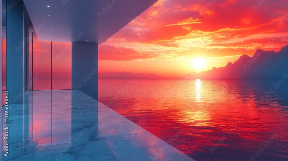 Poster sunset view from modern architecture