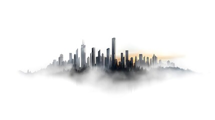 A monochromatic city skyline at sunrise, where the buildings and sky share a single hue, creating a smooth and consistent gradient that extends across the horizon. Ultra-Realistic, Photo Realistic, 