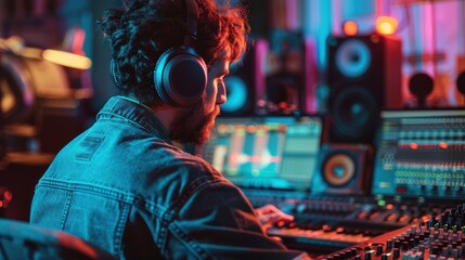 Man working in music studio.