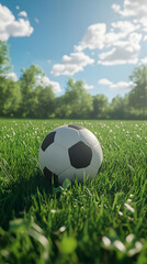 Obraz premium 3D Render Soccer Ball on Lush Green Grass Field