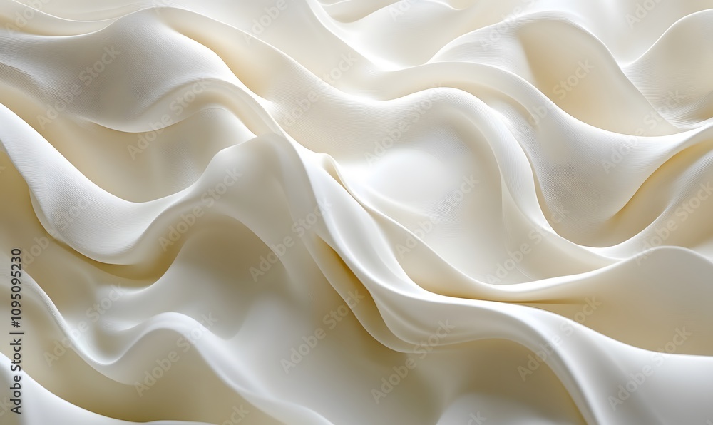 Poster an abstract shot of cream-like texture forming wave patterns on a soft white background